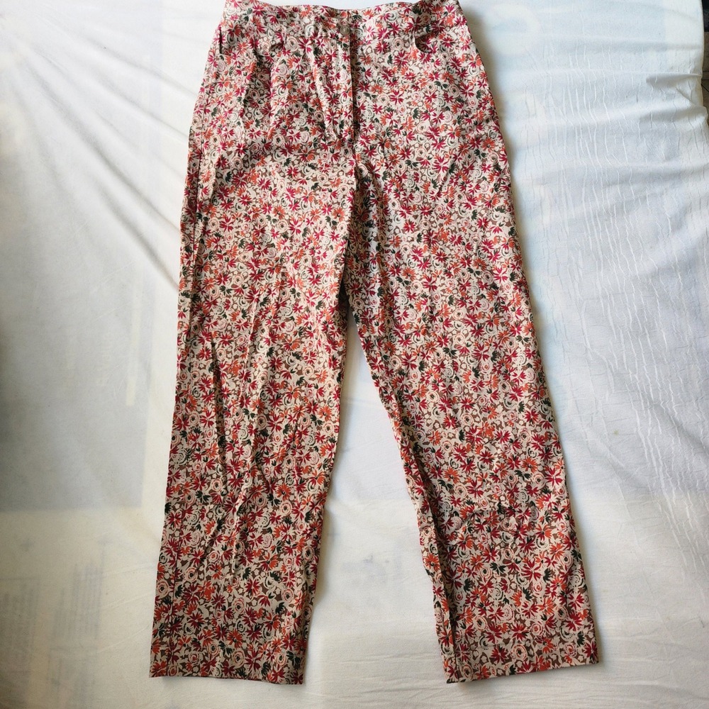 Liz Claiborne Floral Straight Leg Pants Womens 8 Red Orange Excellent High Rise